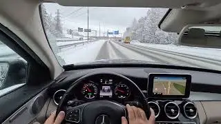 POV Mercedes C350 Driving Highway in Finland